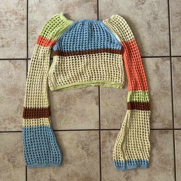 UO • Chloe Cropped Knit Sweater Colorful Festival Size XS Boho - Picture 8 of 8